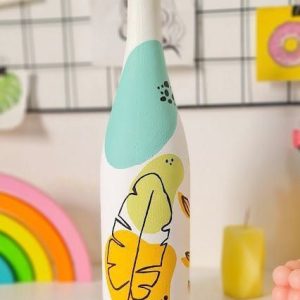 Hand-Painted Decorative Bottle Vase – Tropical Leaf Design