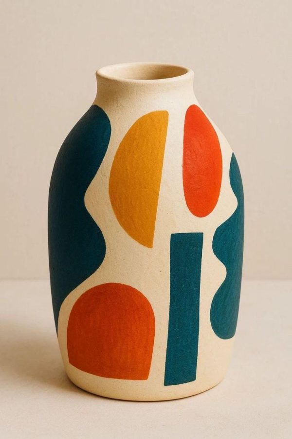 Handmade Colorful Abstract Ceramic Vase – Artisan Pottery from Marrakech