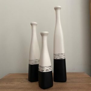 Elegant Monochrome Ceramic Vases – Hand-Painted Black & White Set